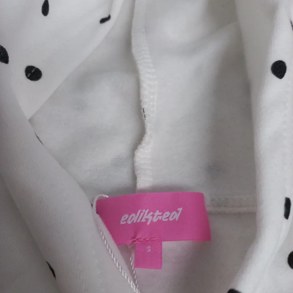 EDITED POLKA DOT HOODIE – WHITE WITH BLACK DOTS, UK SIZE S
