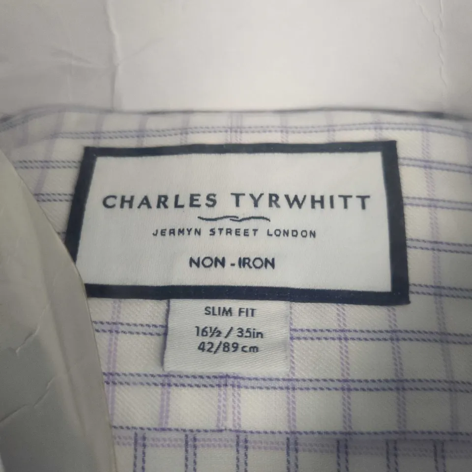 CHARLES TYRWHITT NON-IRON SLIM FIT SHIRT - LILAC CHECK, 16.5"/35"