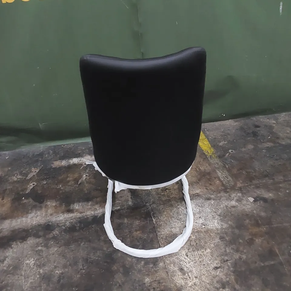 DESIGNED FAUX PU LEATHER HIGH-BACKED DINING CHAIR IN BLACK WITH CHROME LEGS