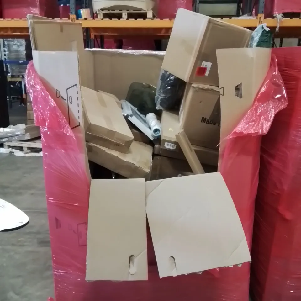 PALLET OF ASSORTED HOUSEHOLD GOODS AND PRODUCTS TO INCLUDE; TREE PRUNER WITH SAW, CABINET LIGHTS, LIGHTS ETC