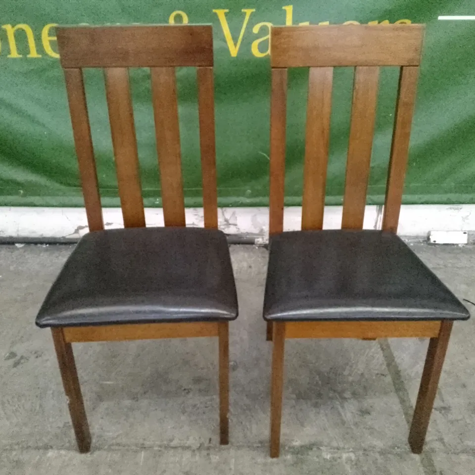 SET OF 2 NEW CHESTER DARK OAK DINING CHAIRS (BLACK LEATHER SEAT PAD)