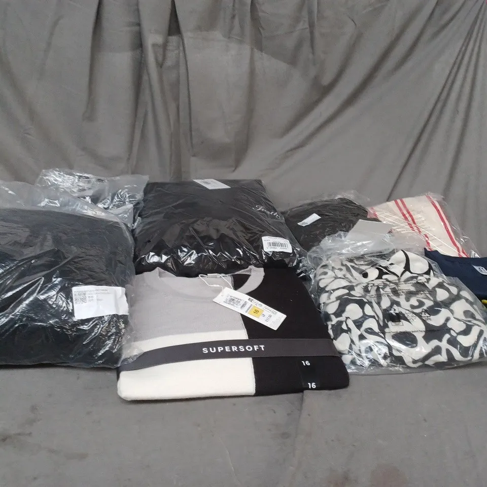 BOX OF ASSORTED CLOTHING ITEMS IN VARIOUS COLOURS, SIZES AND STYLES