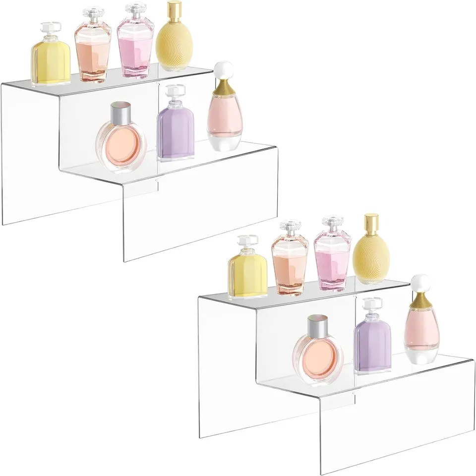 BOXED DISPLAY4TOP 2 STEP ACRYLIC DISPLAY STAND COUNTER RETAIL RISER POLISH PLINTH