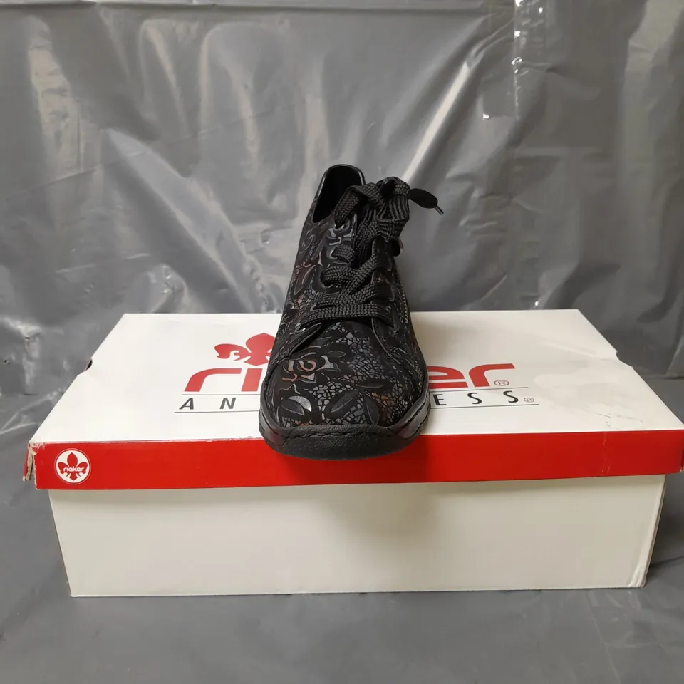 RIEKER WEDGE TRAINERS BLACK FLORAL SIZE 5