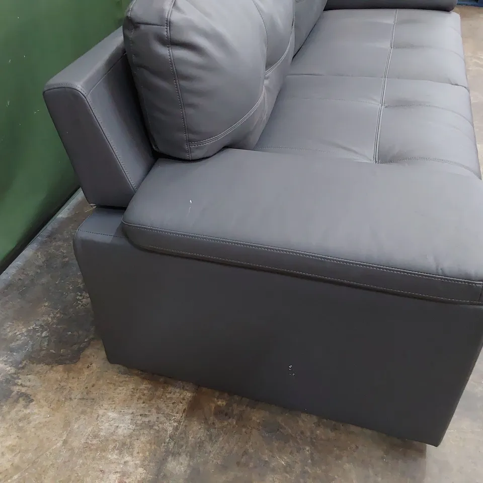 DESIGNER THREE SEATER SOFA GREY LEATHER 