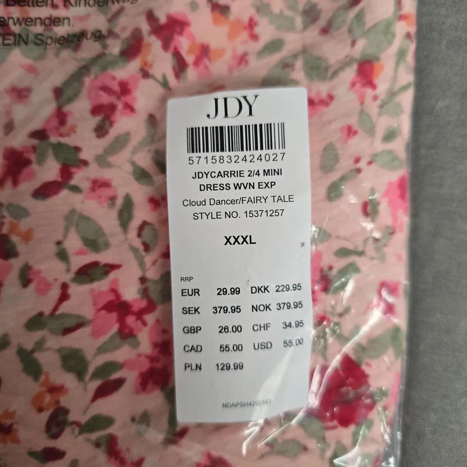 BAGGED JDY CARRIE 2/4 MINI DRESS – CLOUD DANCER/FAIRY TALE PRINT – XXXL