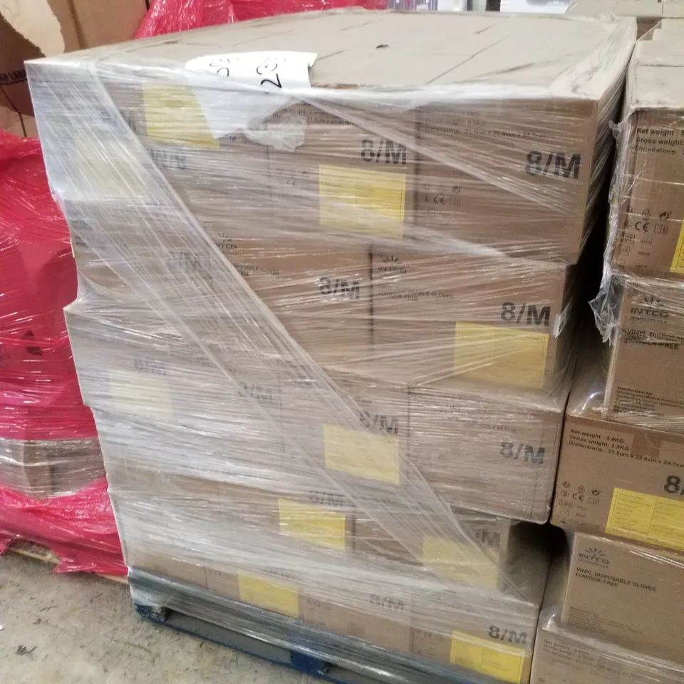 PALLET CONTAINING APPROXIMATELY 700 INTCO VINYL GLOVES 100PK MEDIUM