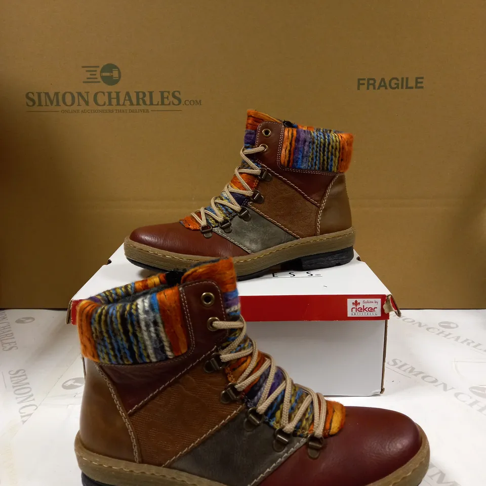 BOXED PAIR OF RIEKER LACE UP BOOT- UK SIZE 6