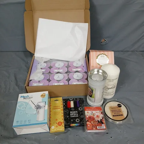 APPROXIMATELY 10 HOUSEHOLD ITEMS TO INCLUDE MESH NEBULIZER, TEALIGHT CANDLES, SCENTED CANDLE, ETC - COLLECTION ONLY