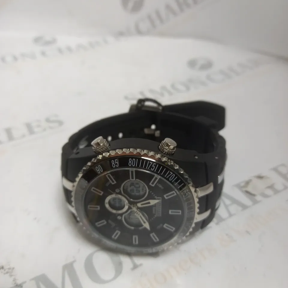 BOXED BARKERS OF KENSINGTON AERO SPORT BLACK RUBBER STRAP WATCH 
