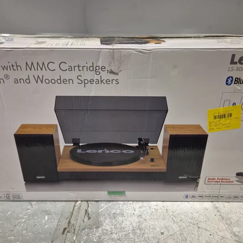 BOXED LENCO TURNTABLE WITH BLUETOOTH AND SPEAKERS - LS-300WD V2