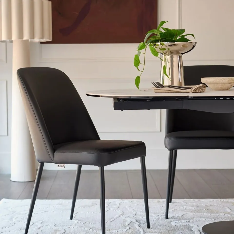 BOXED SET OF 2 DANETTI DECO BLACK LEATHER DINING CHAIR