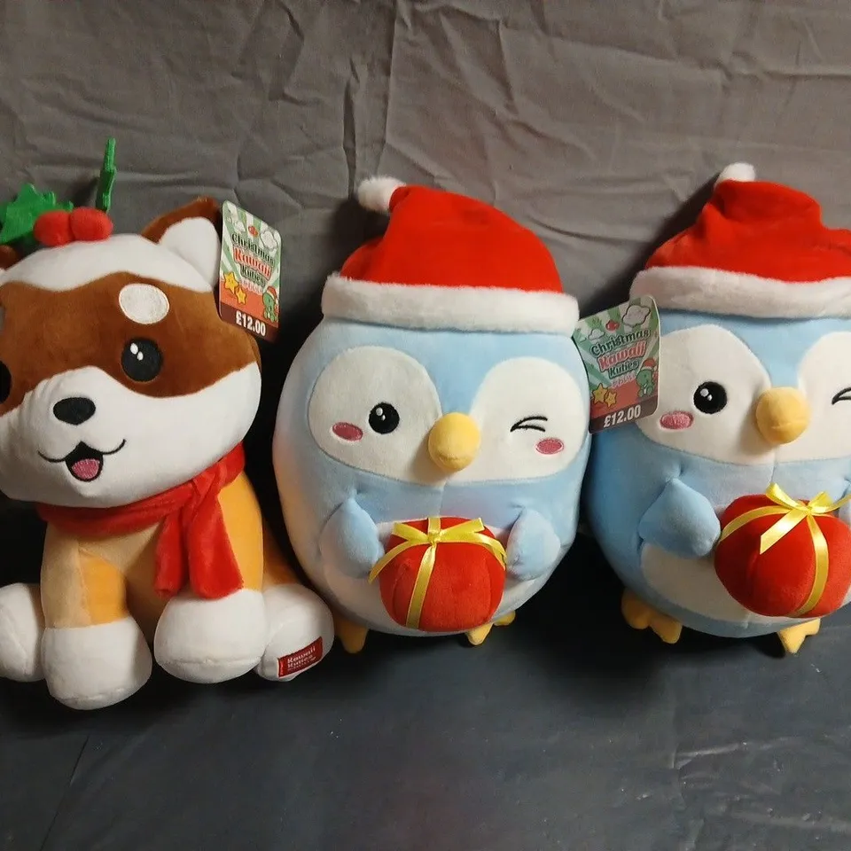 LOT OF 3 CHRISTMAS KAWAII KUTIES ANIMAL PLUSHIES
