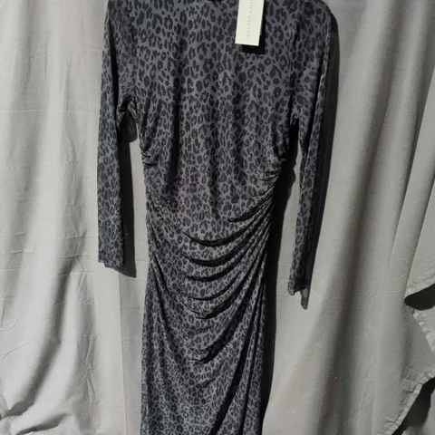 MINT VELVET ANIMAL PRINT MESH MIDI DRESS IN GREY/BLACK - MEDIUM