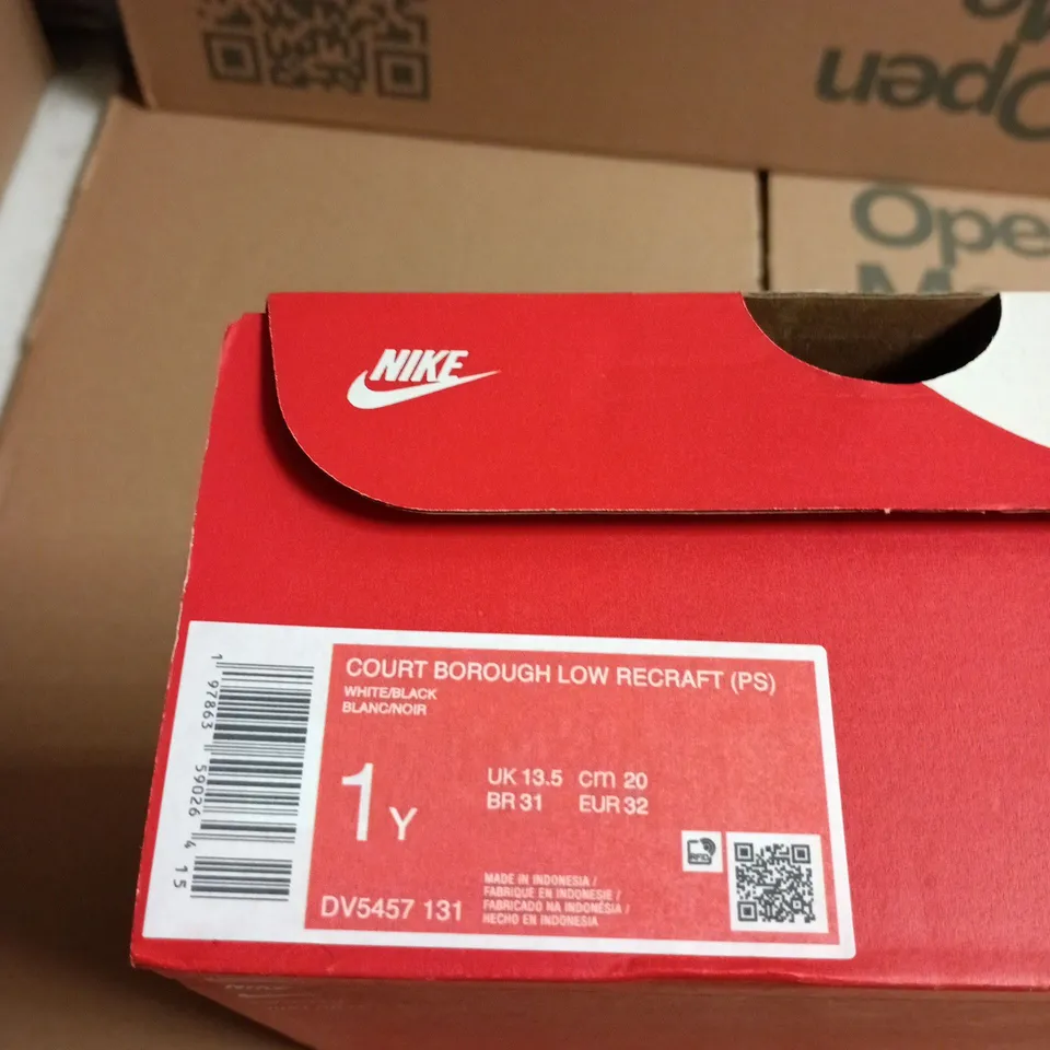 BOXED PAIR OF NIKE COURT BOROUGH LOW RECRAFT PS - WHITE- UK SIZE 13.5