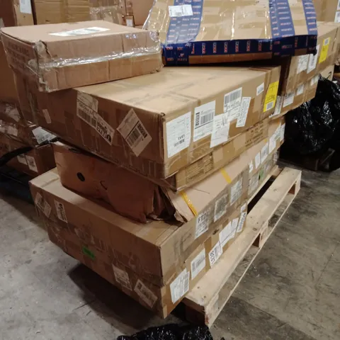 PALLET OF ASSORTED HOUSEHOLD GOODS AND PRODUCTS TO INCLUDE: ADJUSTABLE HEIGH DESK,TIMING BELT,STOOL,ETC