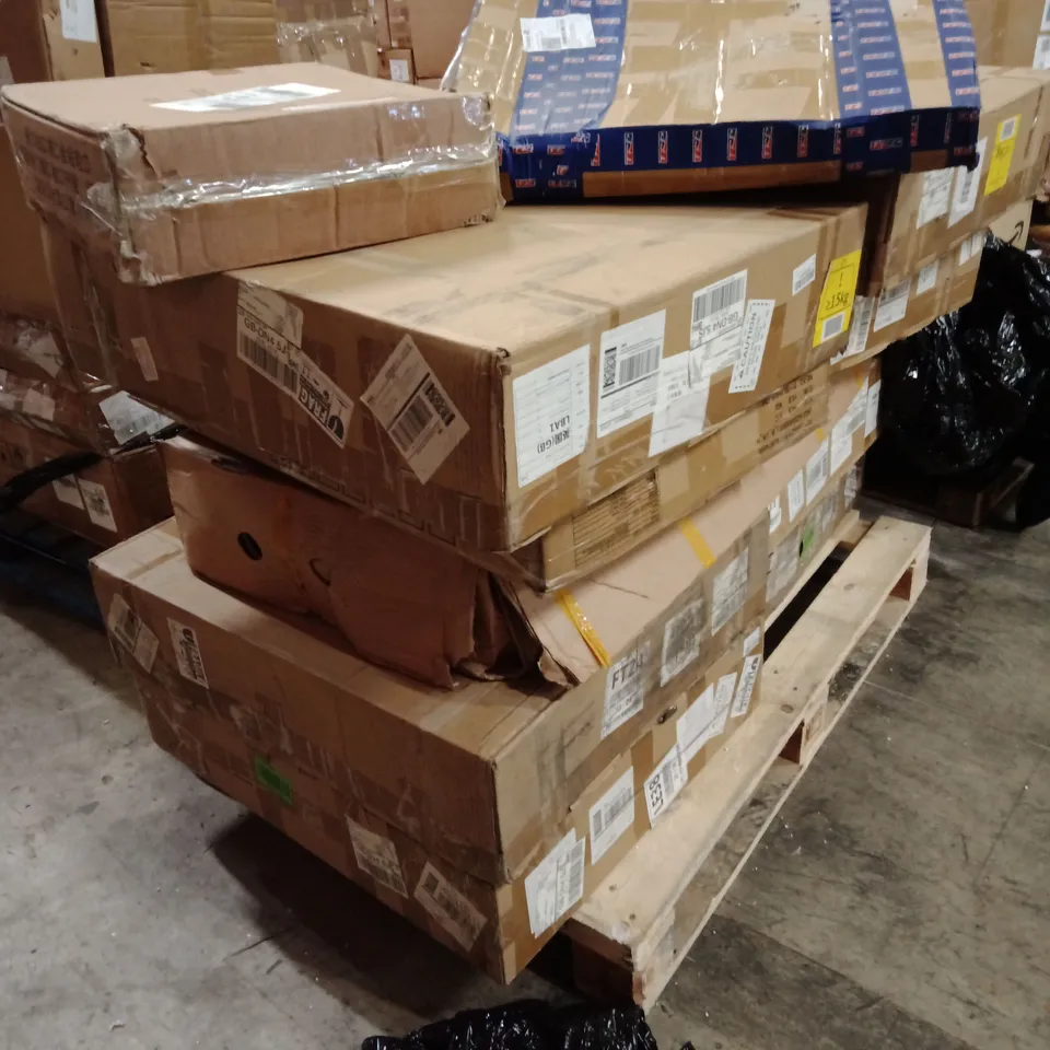 PALLET OF ASSORTED HOUSEHOLD GOODS AND PRODUCTS TO INCLUDE: ADJUSTABLE HEIGH DESK,TIMING BELT,STOOL,ETC