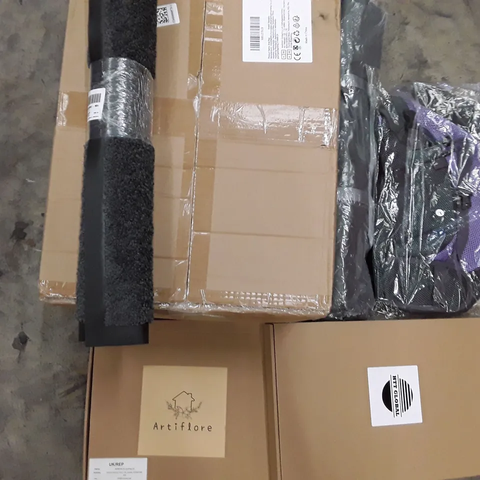 PALLET TO CONTAIN AN ASSORTMENT OF HOUSEHOLD ITEMS TO INCLUDE RUGS, BANDS, SLEEPING PADS AND DECROATIVE ITEMS ECT