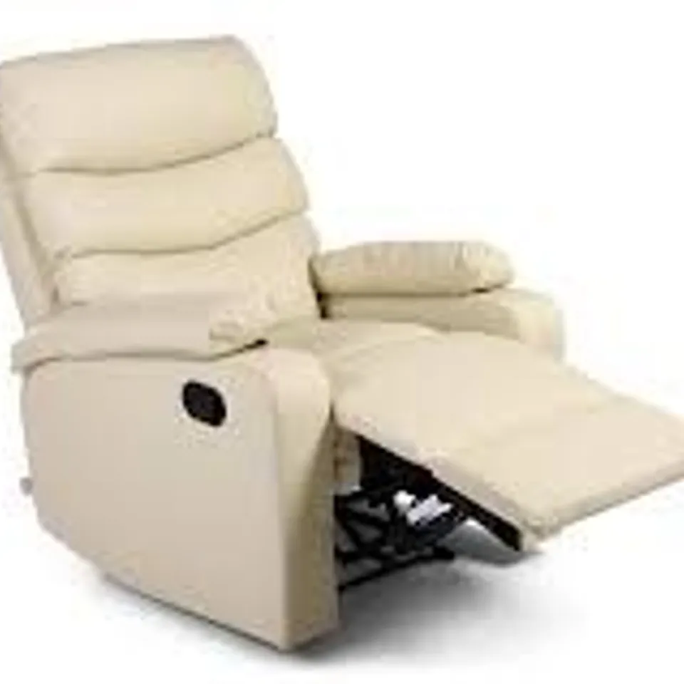 BOXED DESIGNER ASHBY CREAM LEATHER MANUAL RECLINING EASY CHAIR 