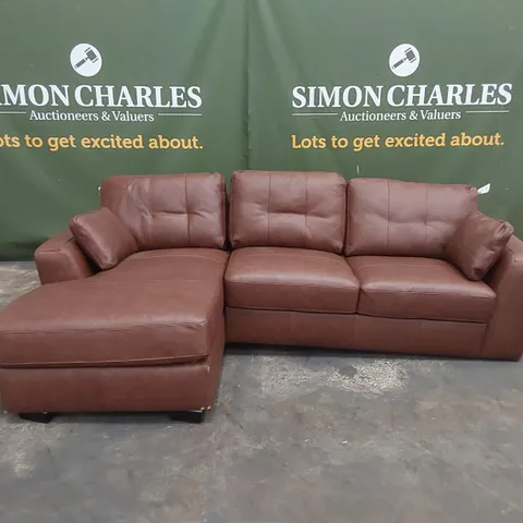 DESIGNER 3 SEATER TAN LEATHER CHAISE SOFA