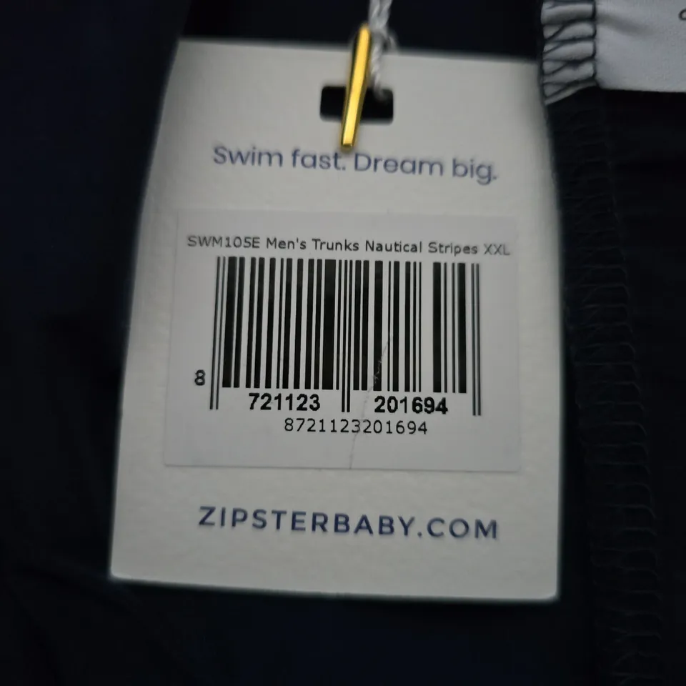 ZIPSTER MEN'S SWIM SHORTS – NAUTICAL NAVY & WHITE STRIPES, UK 20-22 (XXL)