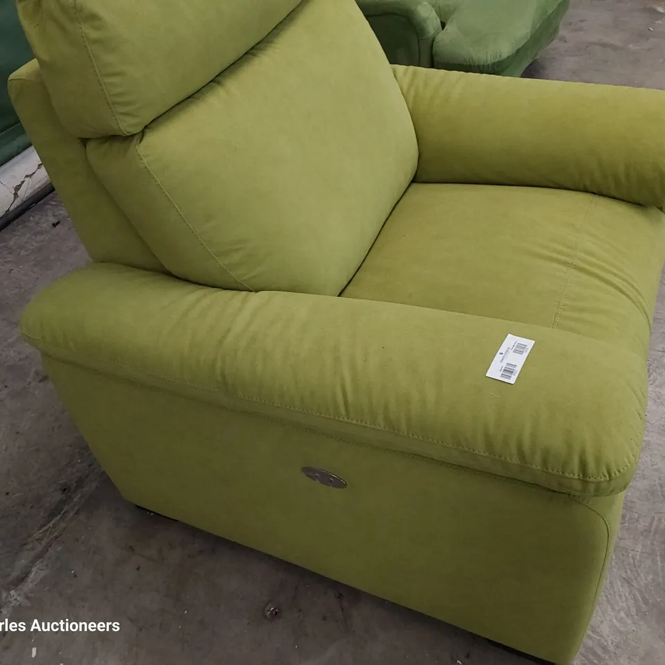 QUALITY ITALIAN DESIGNER SAVAGE POWER RECLINING EASY CHAIR GREEN PLUSH FABRIC 