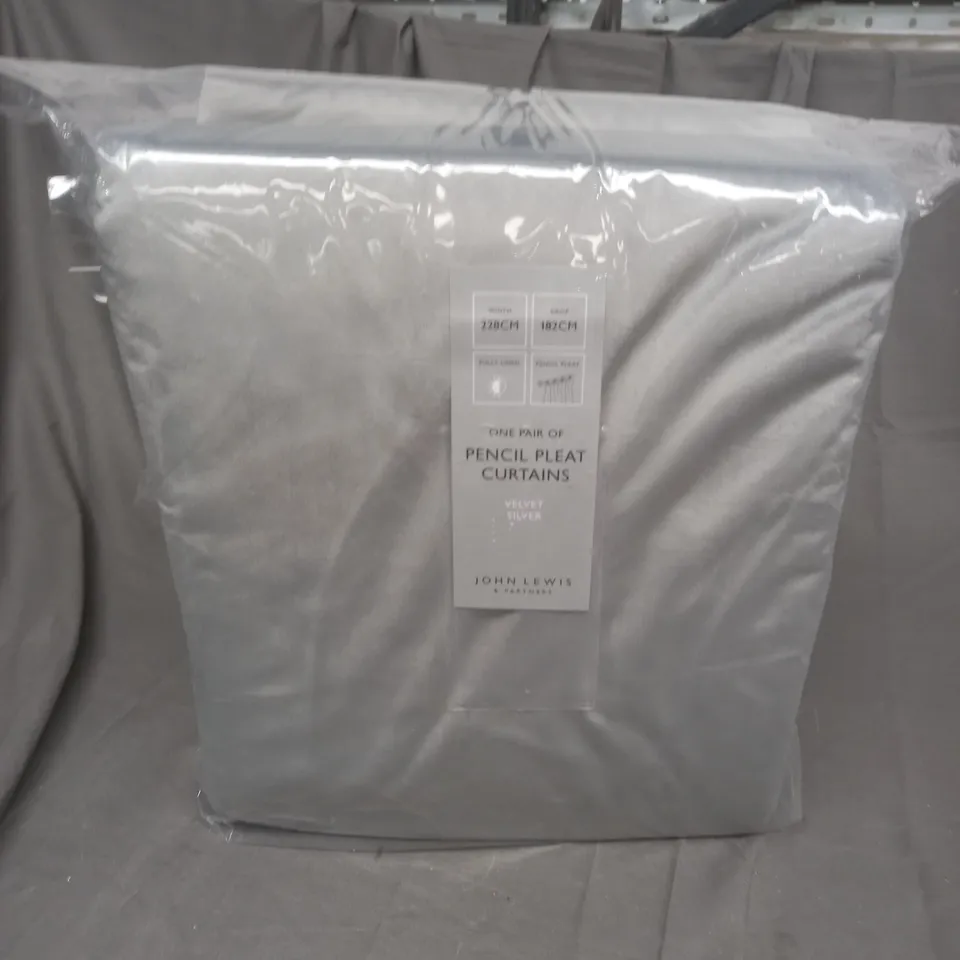 JOHN LEWIS PENCIL PLEAT CURTAINS - VELVET SILVER