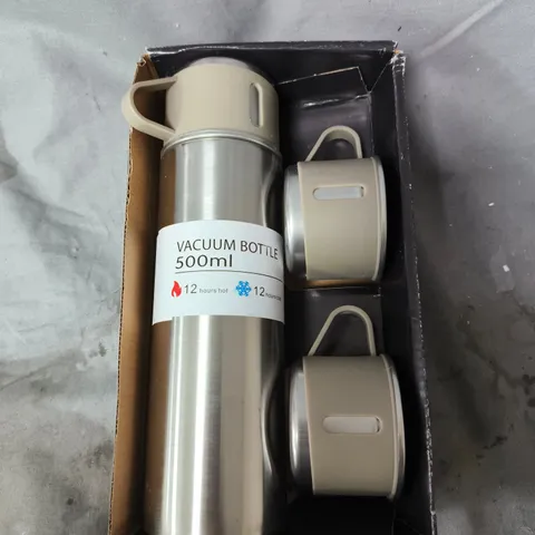 VACUUM BOTTLE 500ML WITH 3 BEIGE CUPS SET