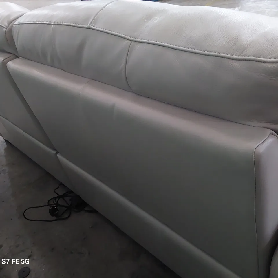 QUALITY ITALIAN DESIGNER GRADO POWER RECLINING THREE SEATER SOFA LIGHT GREY LEATHER 