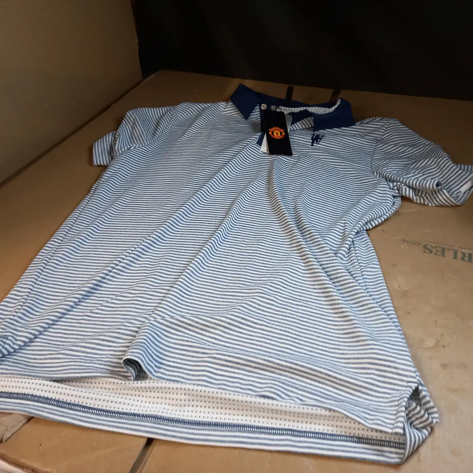 MANCHESTER UNITED BLUE/WHITE POLO TOP SIZE LARGE