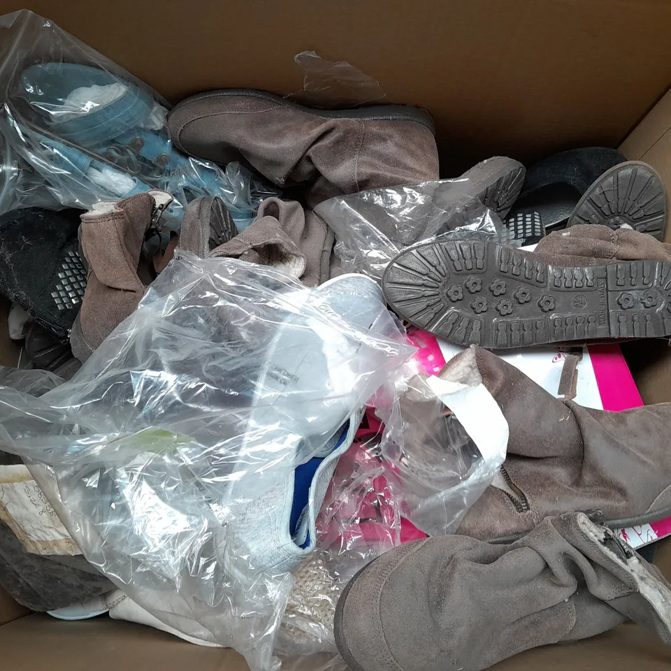 BOX OF APPROX 15 ASSORTED SHOES IN VARIOUS COLOURS & SIZES 