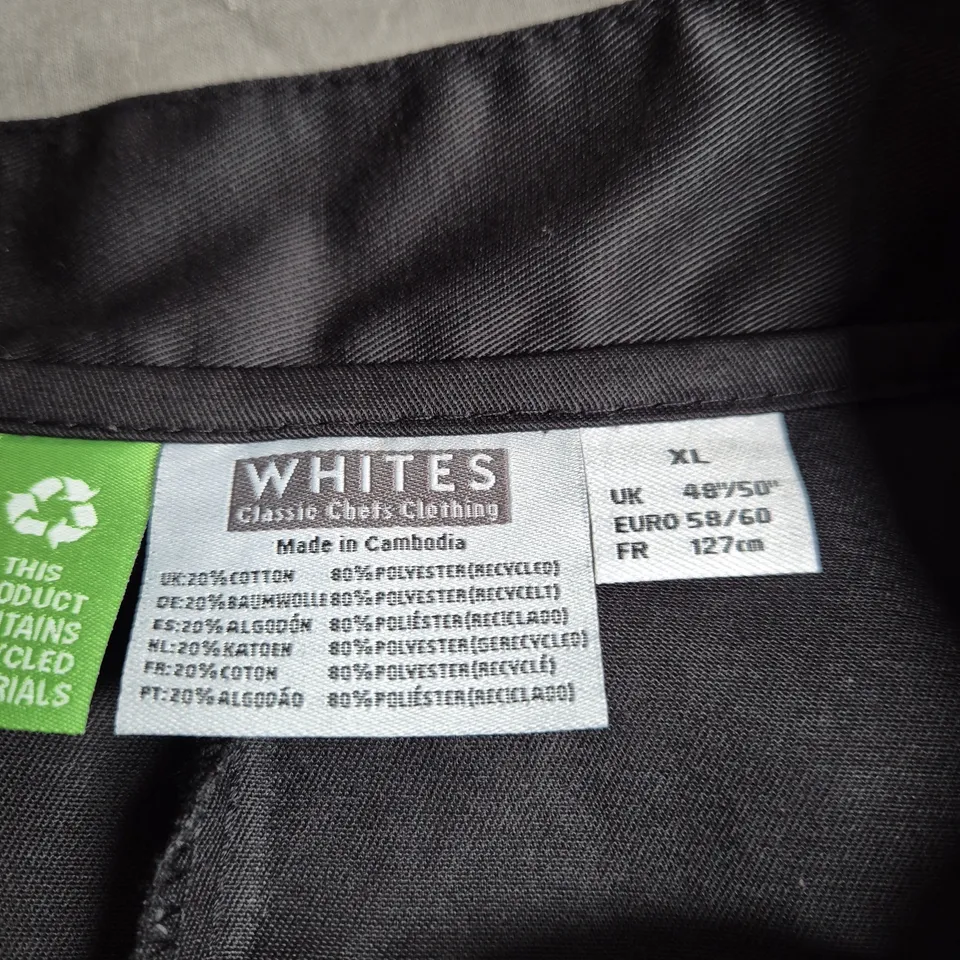 WHITES CLASSIC CHEF JACKET, BLACK, DOUBLE-BREASTED, XL