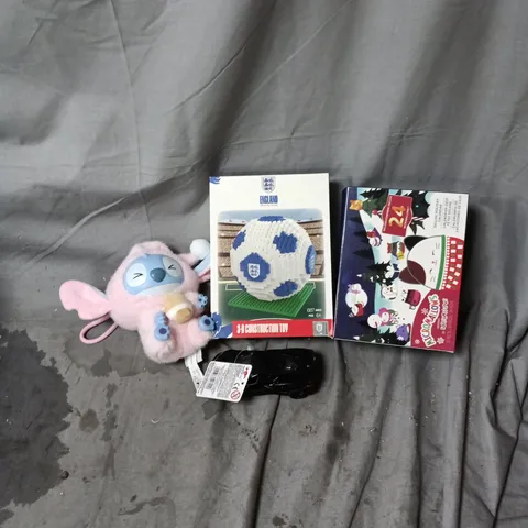 APPROXIMATELY 10 ASSORTED TOYS AND GAMES INCLUDING ENGLAND 3D CONSTRUCTION FOOTBALL, SPORTS CAR MODEL AND MICROMALLOWS
