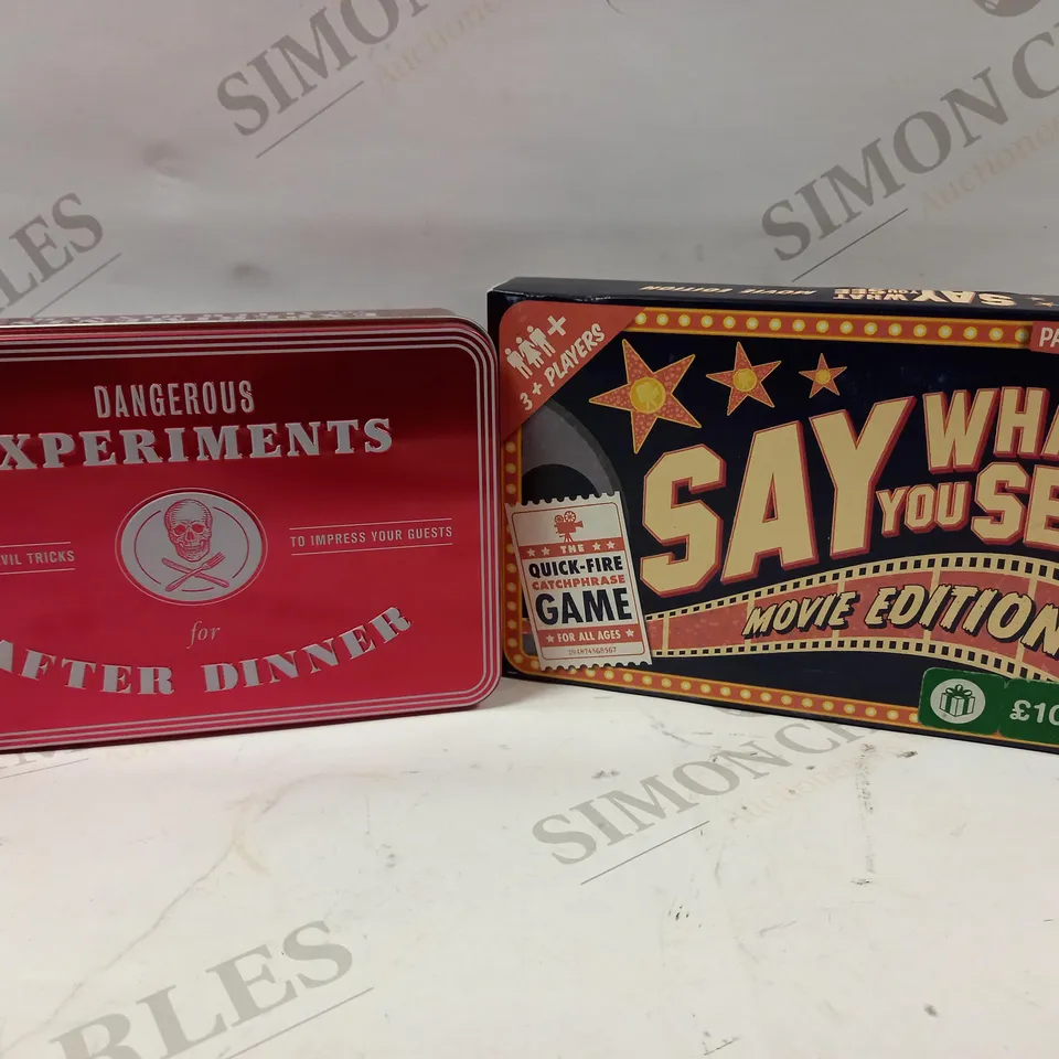 4 ASSORTED PRODUCTS TO INCLUDE; A LITTLE WORDY, DANGEROUS EXPERIMENTS FOR AFTER DINNER, PLAYING CARDS AND SAY WHAT YOU SEE MOVIE EDITION