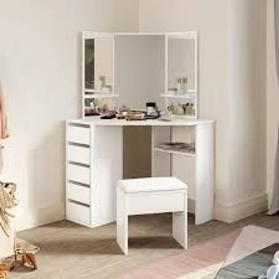 BOXED DRESSING TABLE WITH MIRROR - WHITE (2 BOXES)