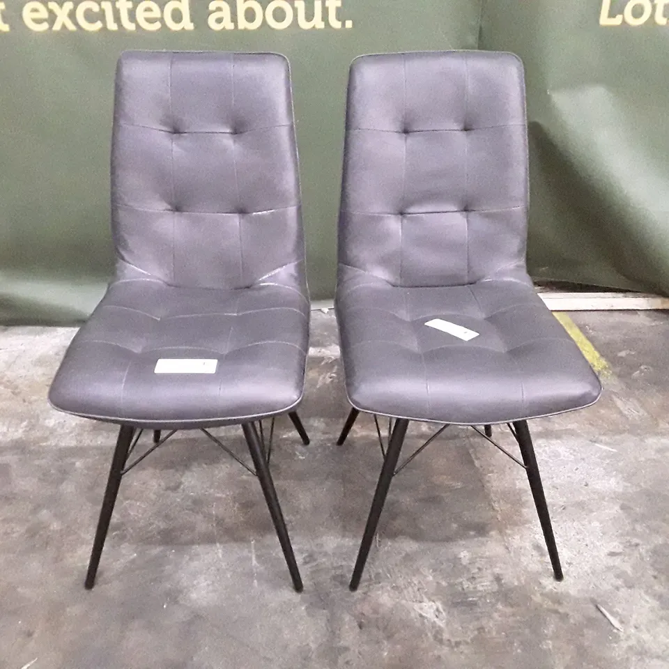 SET OF 2 DARK GREY LEATHER DINING CHAIRS