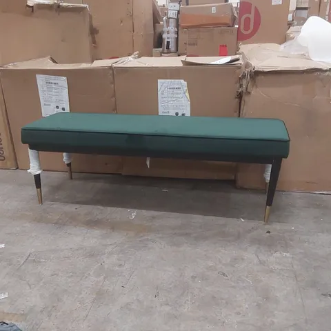 BOXED DANETTI CLOVER DARK GREEN PLUSH VELVET, BLACK WOOD WITH BRASS CAPS BENCH