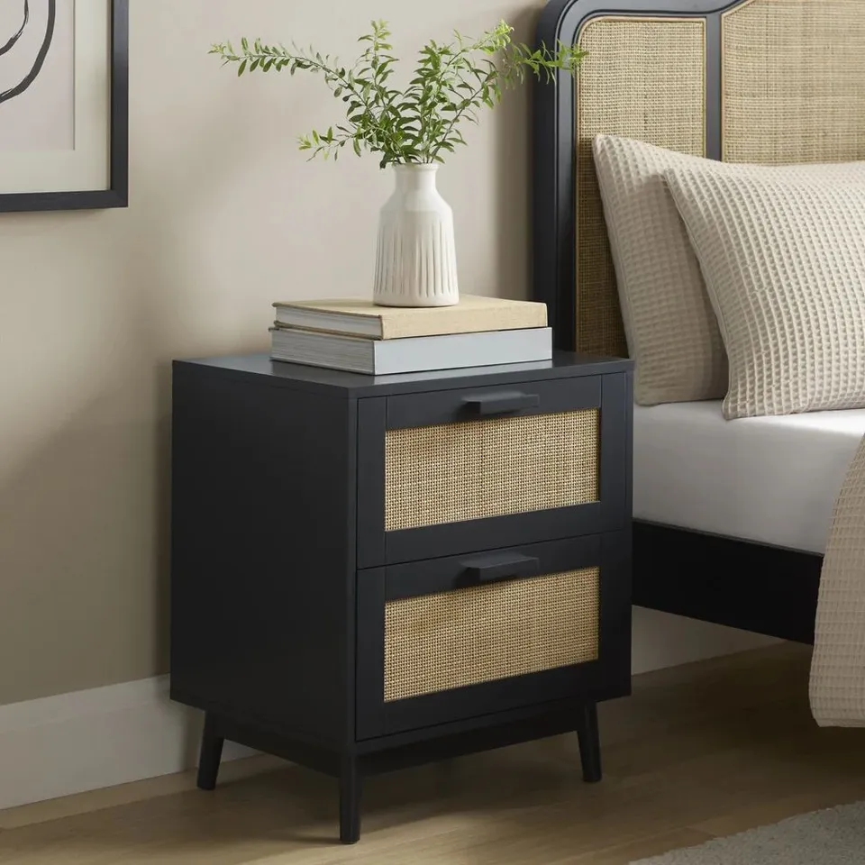 BOXED DUSK ISLA 2 DRAWER BEDSIDE TABLE - BLACK (1 BOX)