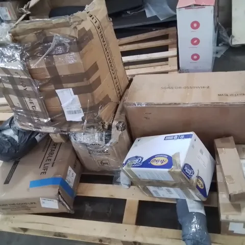 PALLET CONTAINING VARIOUS ASSORTED BOXED HOUSEHOLD ITEMS AND INCOMPLETE FURNITURE PARTS