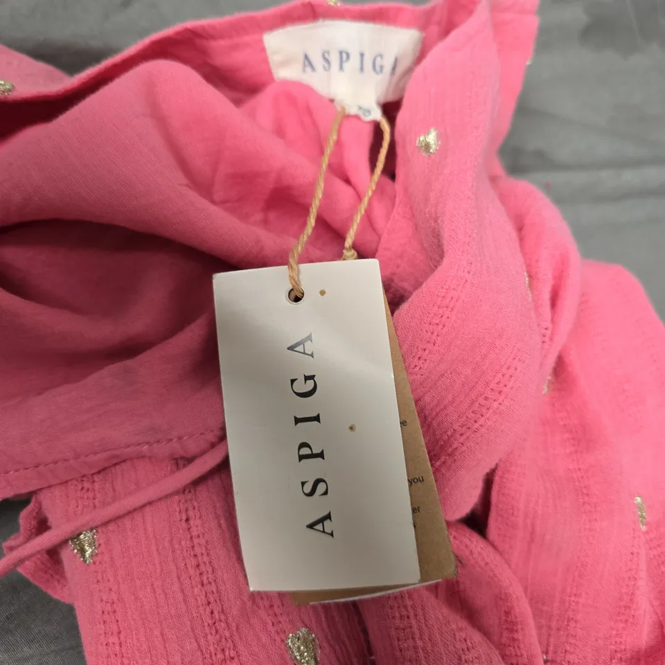 ASPIGA PINK CRYSTAL-EMBROIDERED ORGANIC COTTON MIDI DRESS - XS