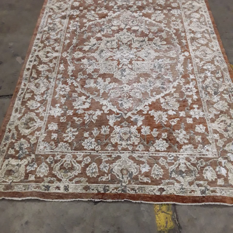 ORIENTAL-STYLE AREA RUG – BROWN WITH CREAM FLORAL PATTERN 230X155CM APPROXIMATELY