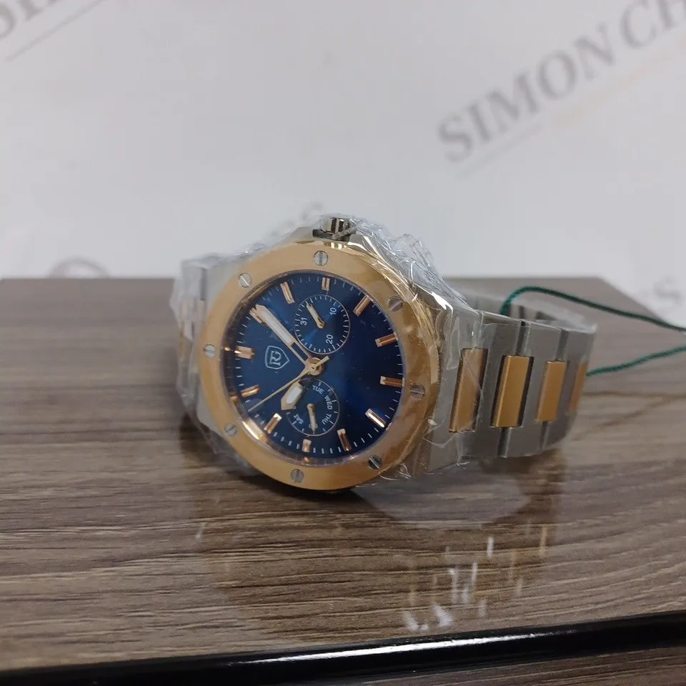RAYMOND GAUDIN MENS WATCH – MULTI FUNCTION DIAL – STAINLESS STEEL CASE & STRAP – 5ATM WATER RESISTANT - WOODEN GIFT BOX