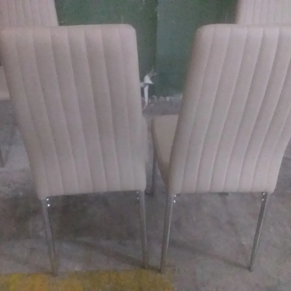 SET OF 4 LEON TAUPE LEATHER DINING CHAIRS (CHROME LEG)