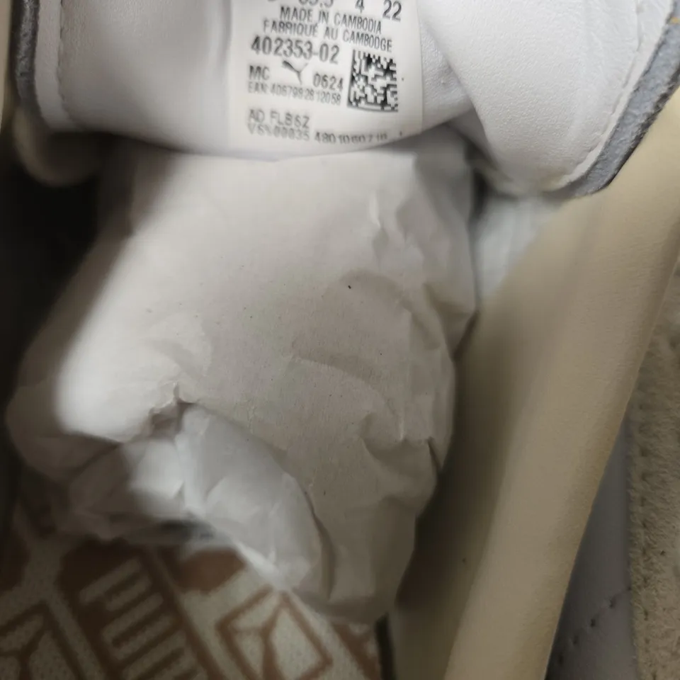 PUMA SNEAKERS – WHITE/BEIGE WITH BLACK STRIPE, UK 3 (EU 35.5) IN BOX