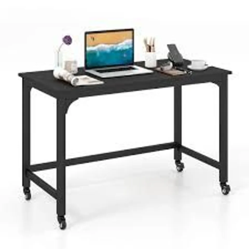 BOXED COSTWAY 120cm ROLLING COMPUTER DESK ON WHEELS - BLACK