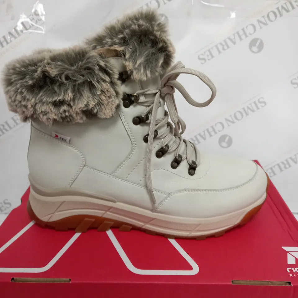 BOXED RIEKER REVOLUTION HIKER BOOTS, OFF WHITE - SIZE 8