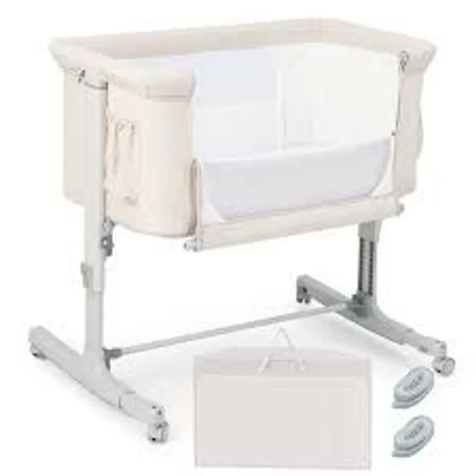 BOXED 3-IN-1 ADJUSTABLE BABY BEDSIDE BASSINET - BEIGE (1 BOX)