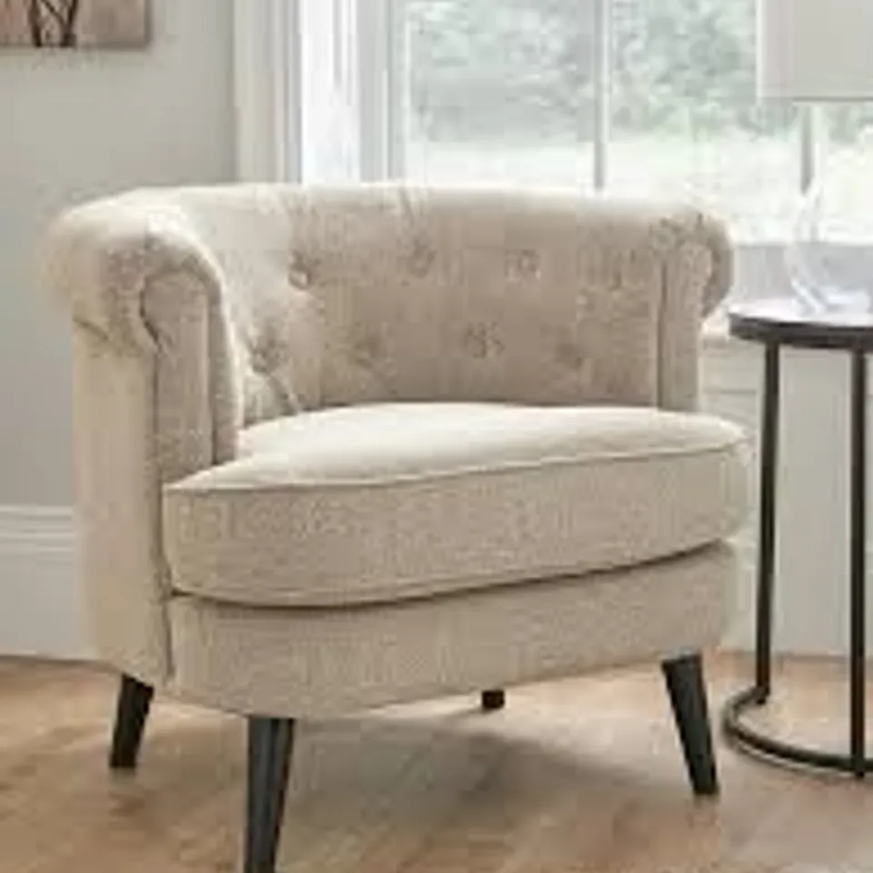 BOXED MARLEY FABRIC ACCENT CHAIR - STONE (1 BOX) RRP £259
