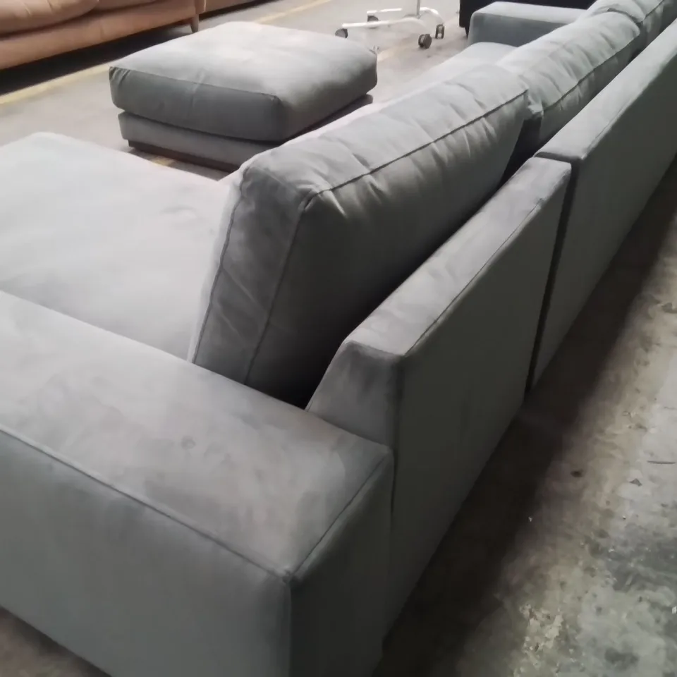 QUALITY DESIGNER EX SHOWROOM VELVET CORNER CHAISE SOFA WITH FOOTSTOOL 