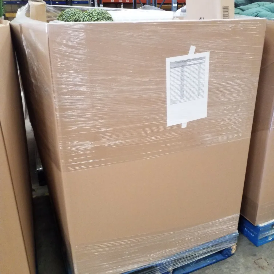 PALLET CONTAINING APPROXIMATELY 23 PRODUCTS INCLUDING PATIO TABLE, TRAIL WAGON, PILLOWS & DUVETS